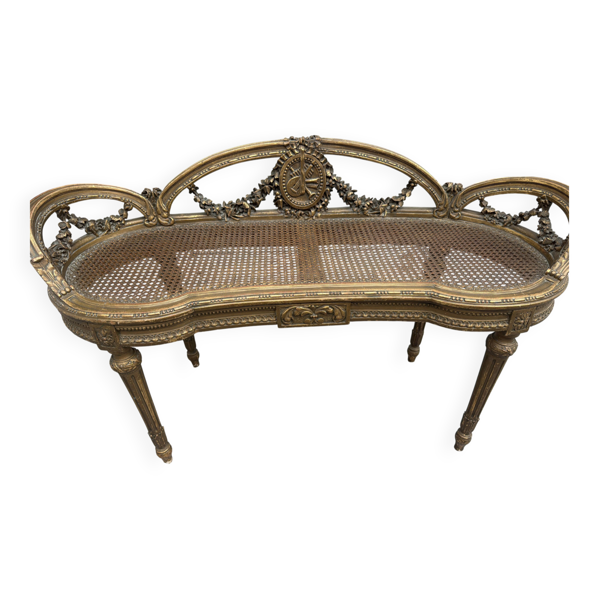 Superb salon bench (basket model) in Louis XVI style.
