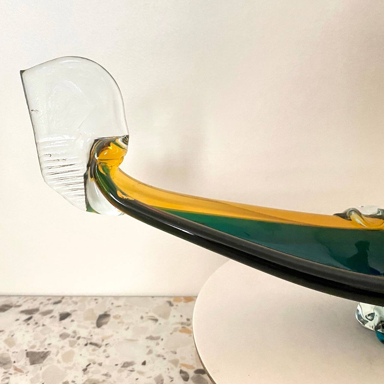 Dark green & amber Murano glass gondola- Sommerso