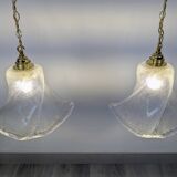 Pair of granite glass and brass pendant lights – poetic elegance