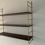 String wall shelf in wood and brass, 1960