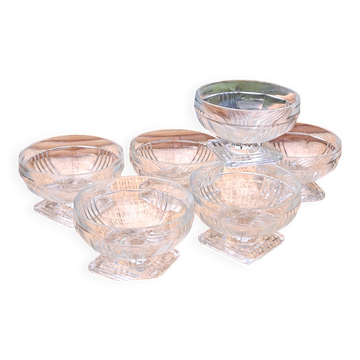Lot de 6 coupes à glaces ou autres en verre type art déco en très bon état