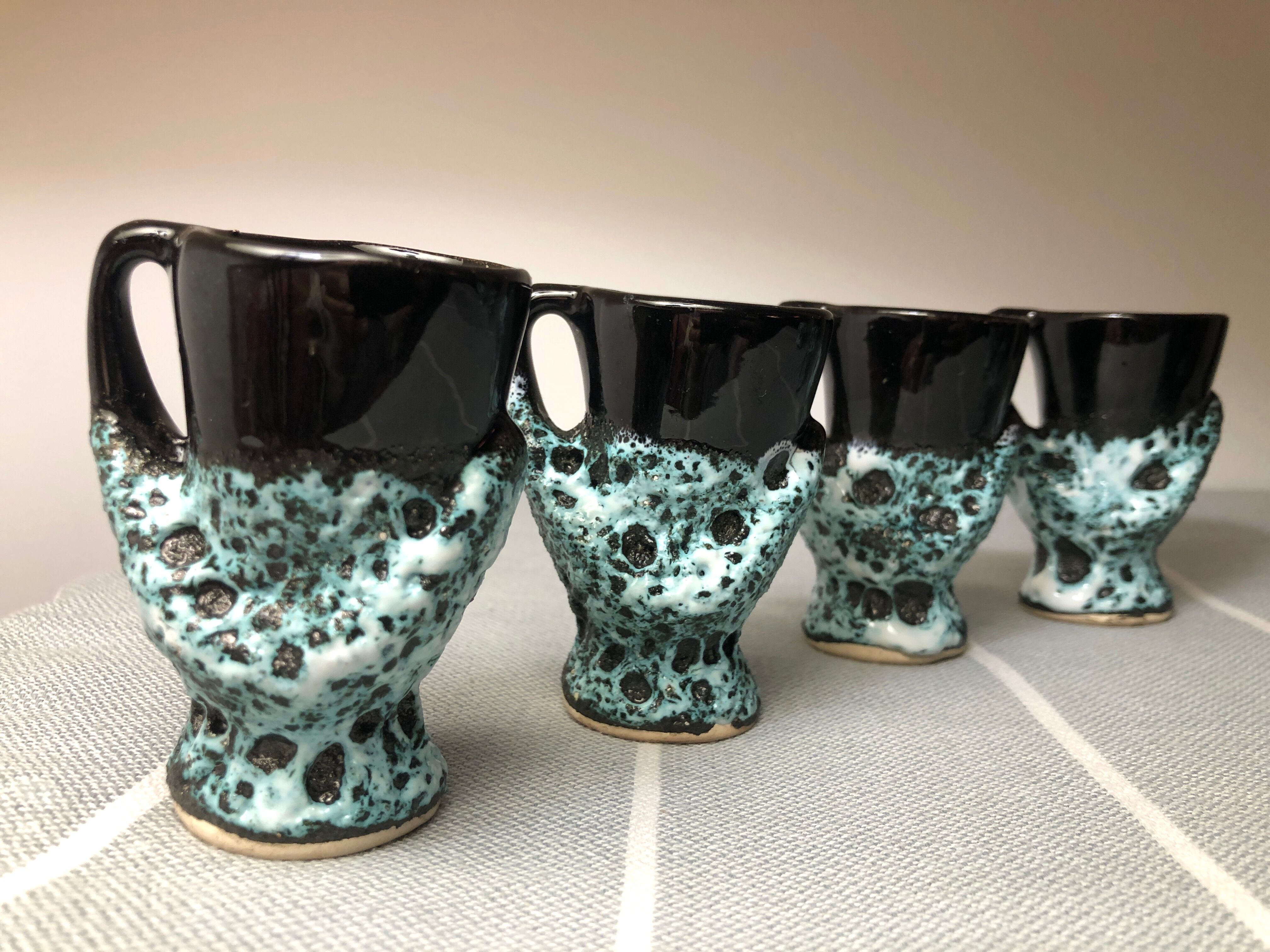 Old coquetiers signed Vallauris Turquoise and Red