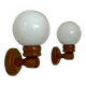 Pair of vintage wall lights, pine and opaline glass, France, 1980
