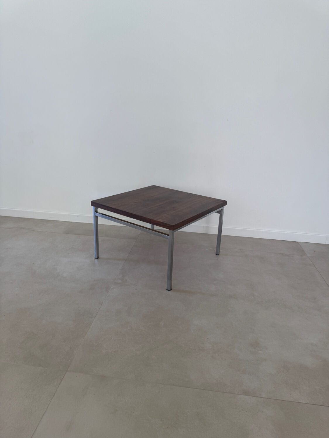 Table basse vintage bois et métal 1970