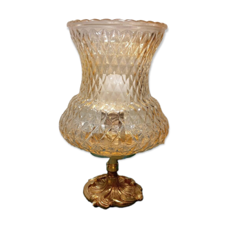 Retro chic table lamp bronze base amber tulip lampshade diamond tip
