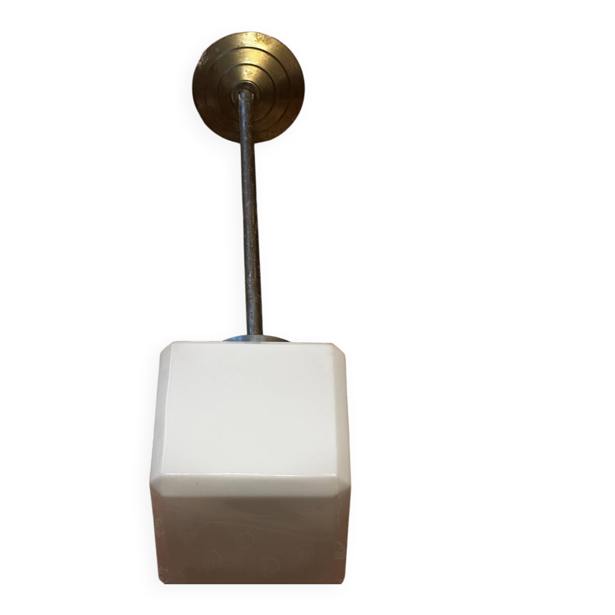 Opaline cubic pendant lamp in Art Deco style attributed to Walter Georg Kostk.