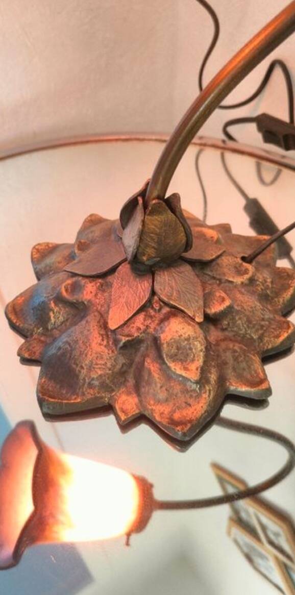 1940s Art Deco bronze and tulip lamp signed French glass