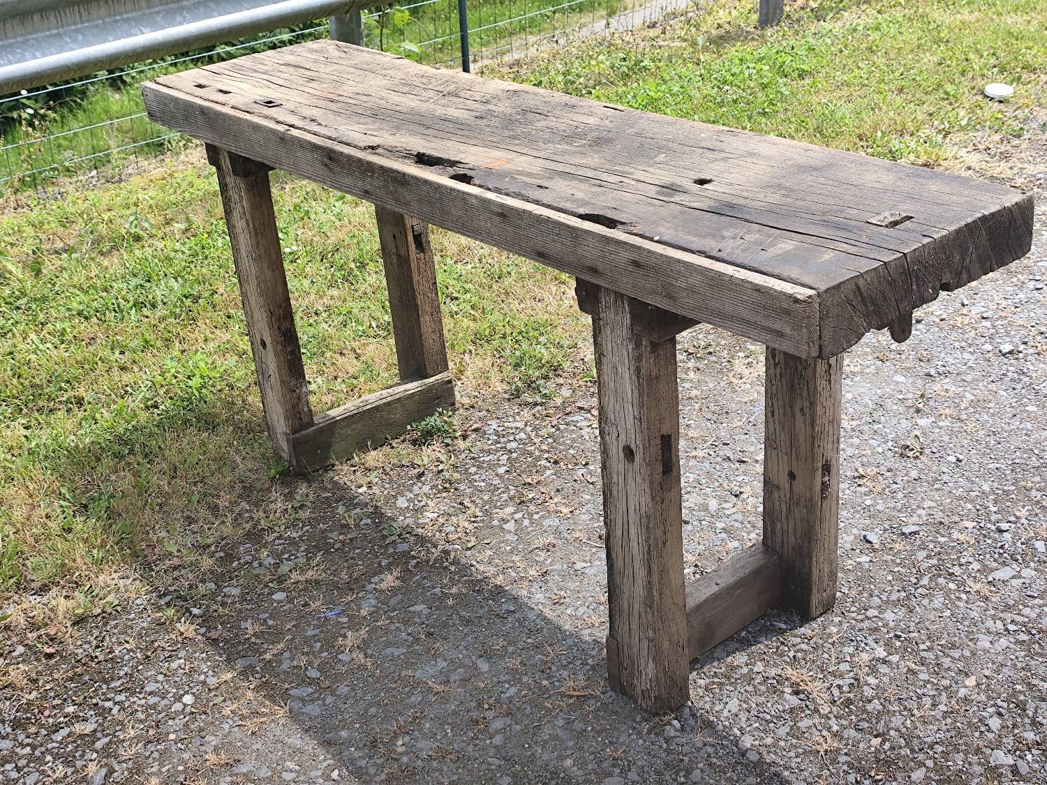 Old small 160 cm carpenter's workbench in solid oak