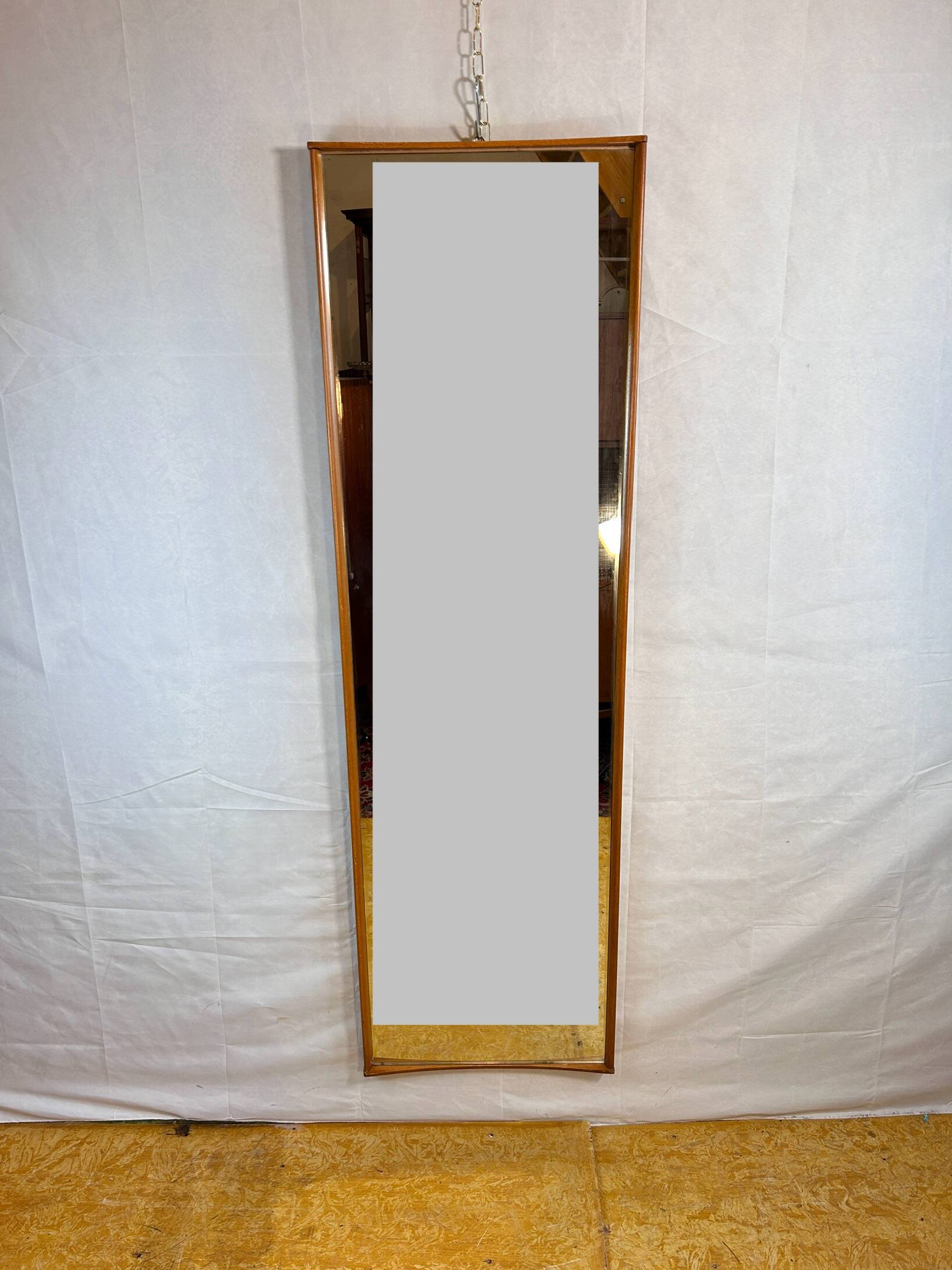 Grand miroir rétro vintage en teck du milieu du siècle des années 1960 | Polyvalent