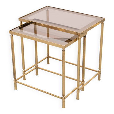 Tables d'appoint en laiton Hollywood Recency années 1970 France