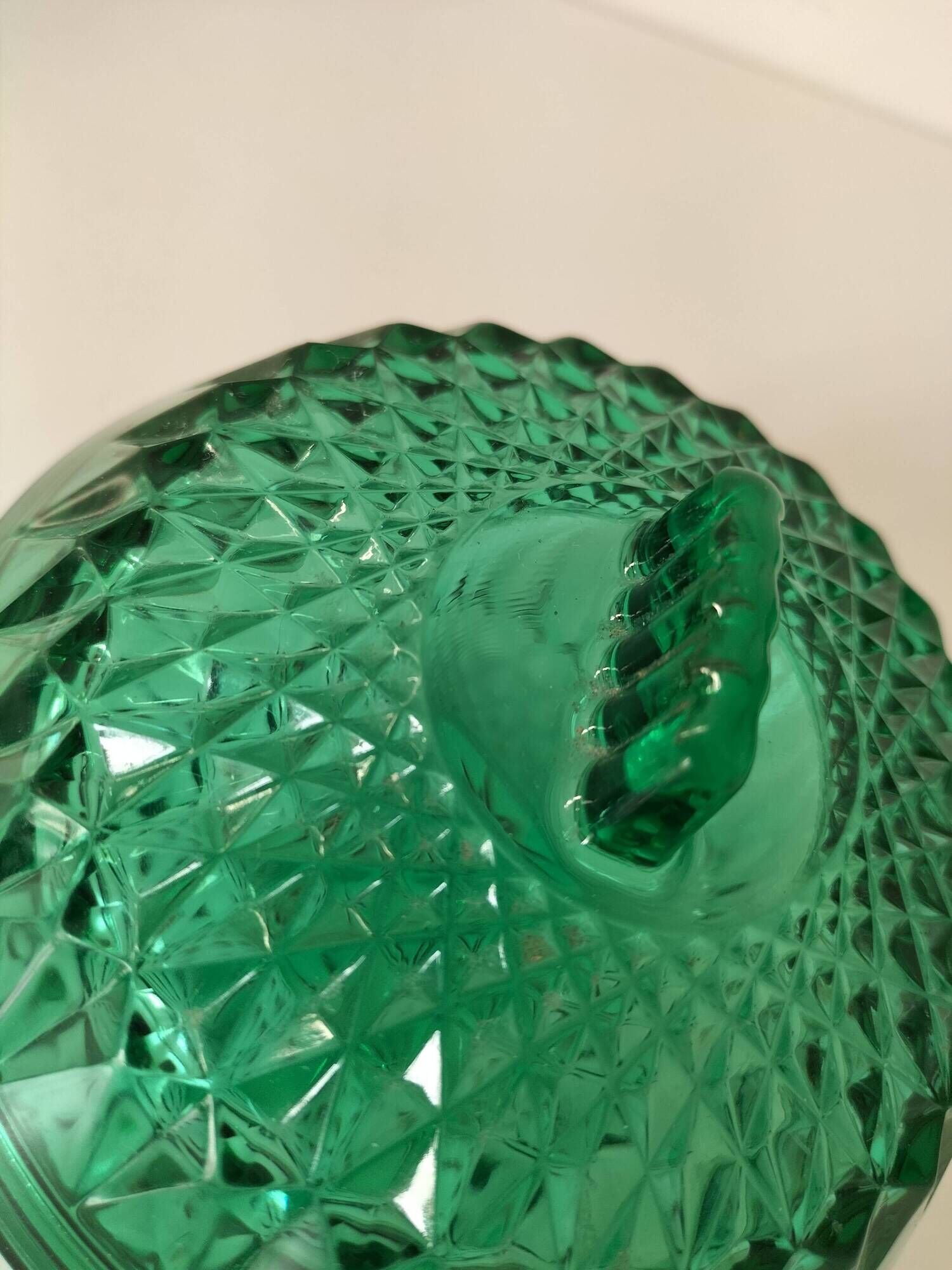 Vintage Arcoroc mint green cut glass sugar bowl or sweet jar