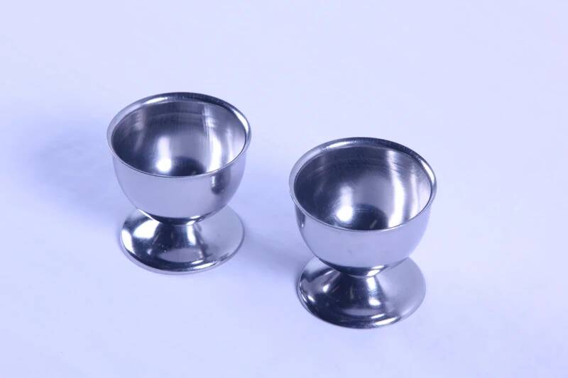 2 antique stainless steel egg cups