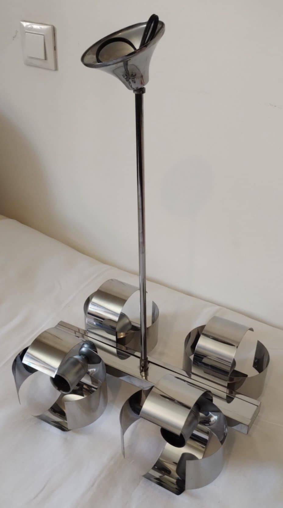 Space Age 4-light chandelier in chrome metal, 1970s