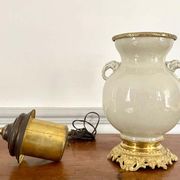 Vase and lamp foot in Chinese porcelain enamelled white cracked ivory - Qing - China XIXth