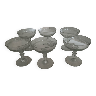 Six champagne glasses
