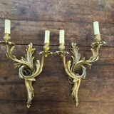 Set of 5 pairs of Louis XV style gilt bronze wall lights + bulbs