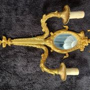 Pair of wall sconces with mirrors. Putti. Bronze. Floral Art Nouveau.