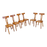 Set of 6 wooden T backs Dining Chairs - 1960s