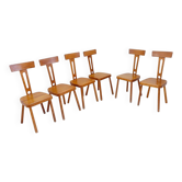Ensemble de 6 chaises de salle à manger en bois à dossier en T - années 1960