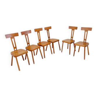 Set of 6 wooden T backs Dining Chairs - 1960s