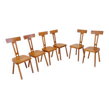 Set of 6 wooden T backs Dining Chairs - 1960s