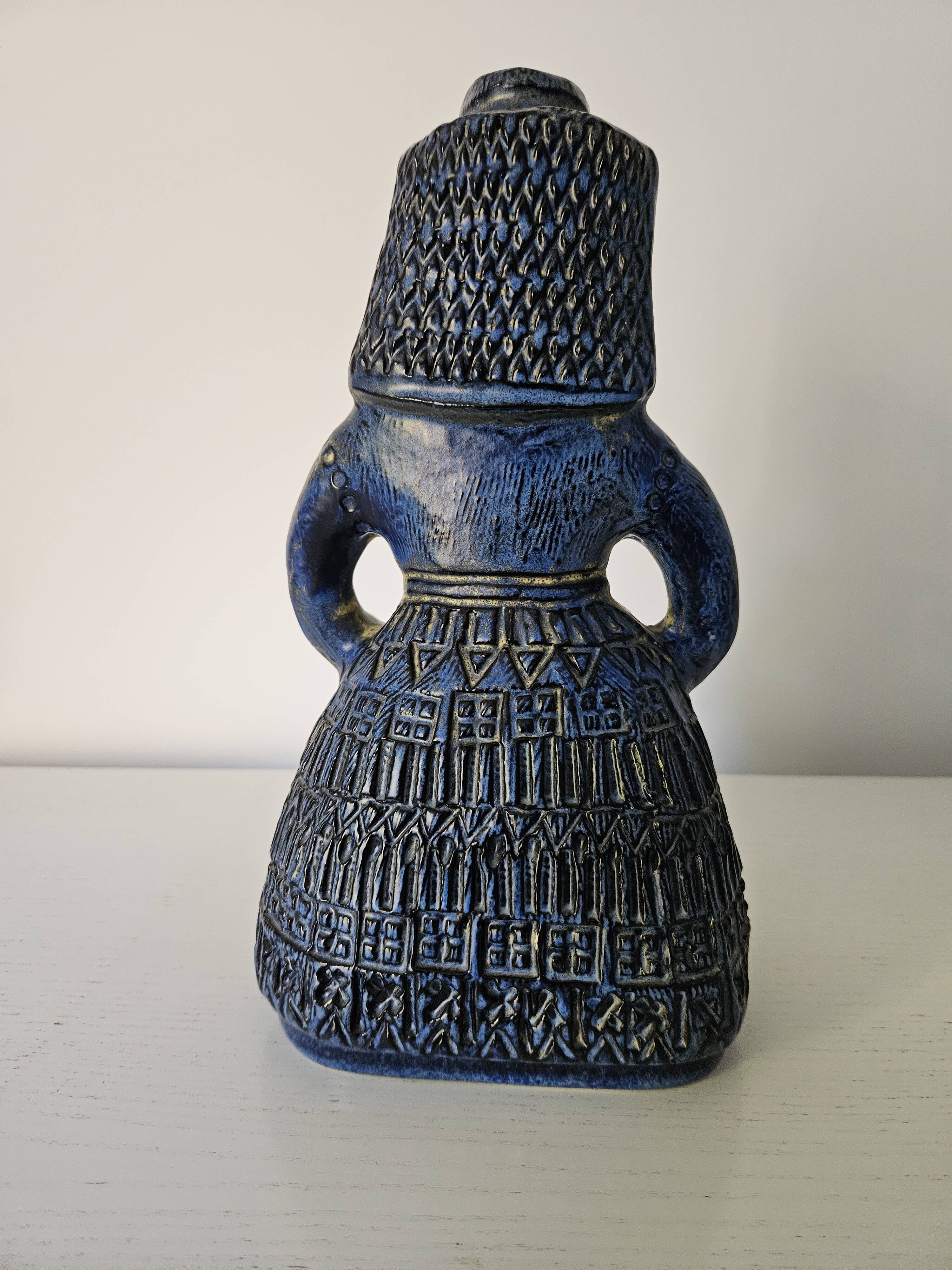 Vintage bay keramik, blue woman with fruit basket, germany, 1960s/1970s.