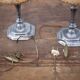 Vintage lamp pair, bedside lamp, tin lamp stand with lampshade, interior décor
