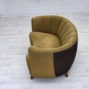 1960s, Danish 2-seater "Banan" sofa, green furniture wool, ash wood.