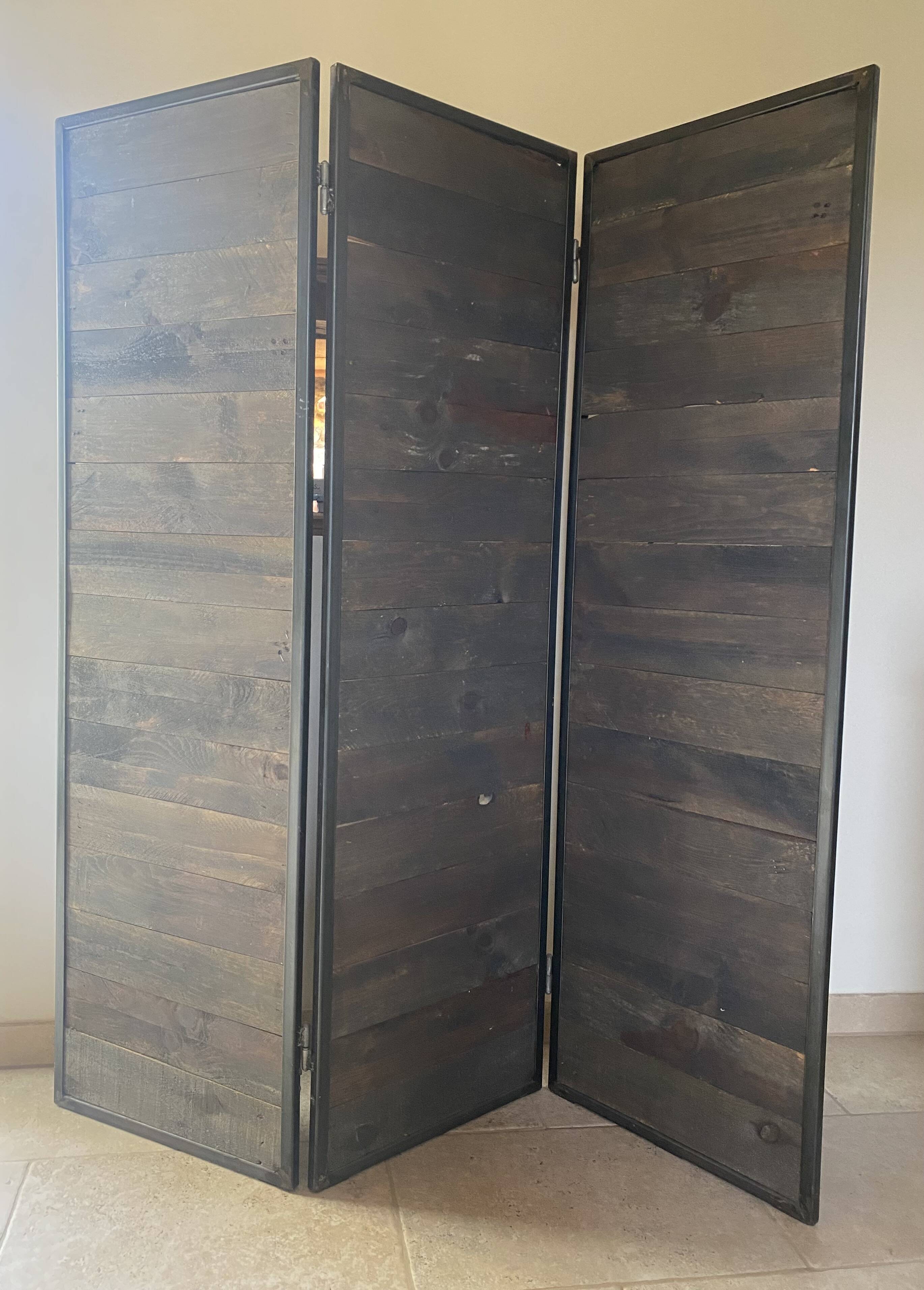 Industrial metal & solid wood screen - Unique designer piece