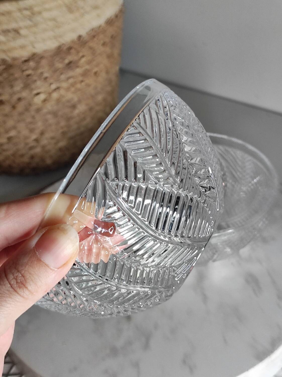 Cut glass bowls with foliage patterns