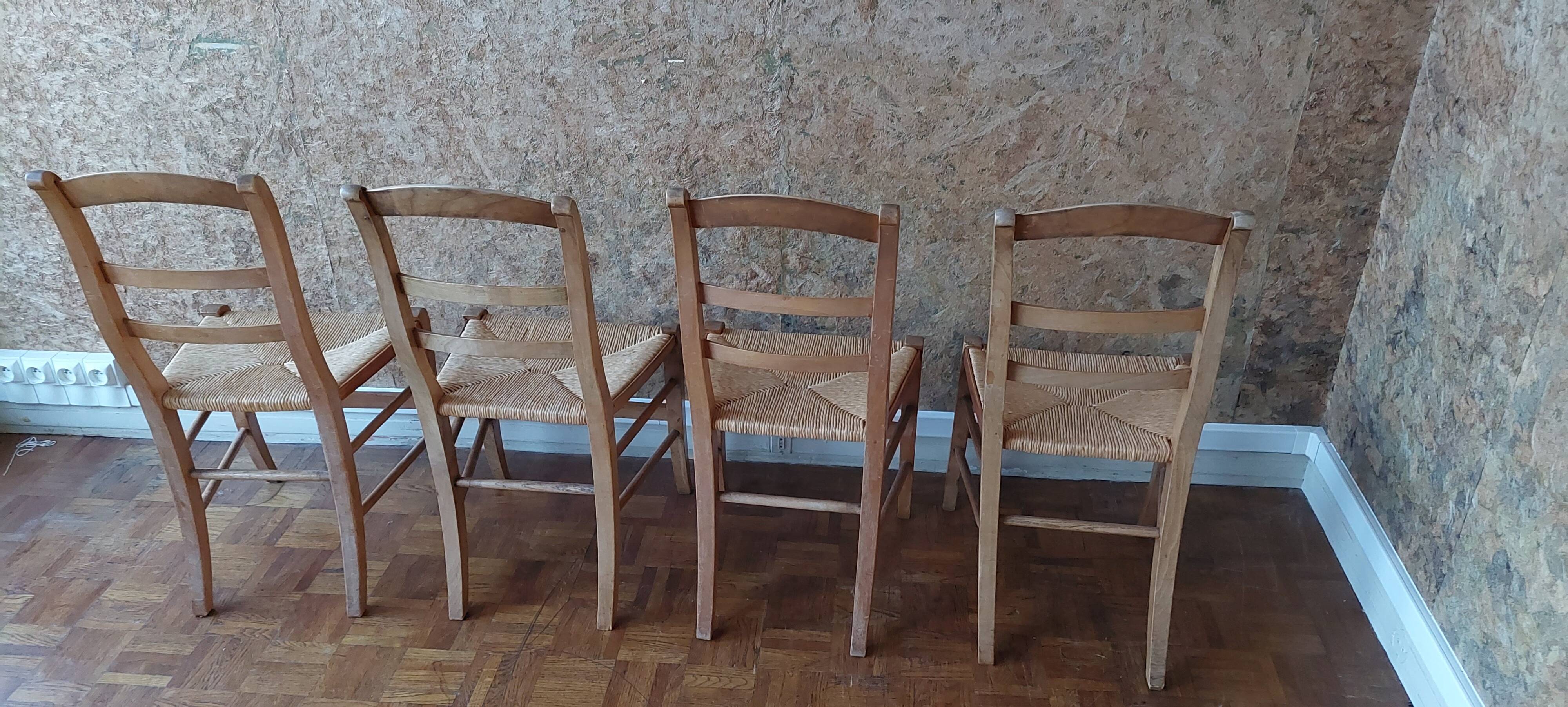 Set of 4 straw chairs in cherry wood