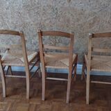 Set of 4 straw chairs in cherry wood