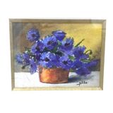 Ancient painting, still life with flowers, signed, 80s