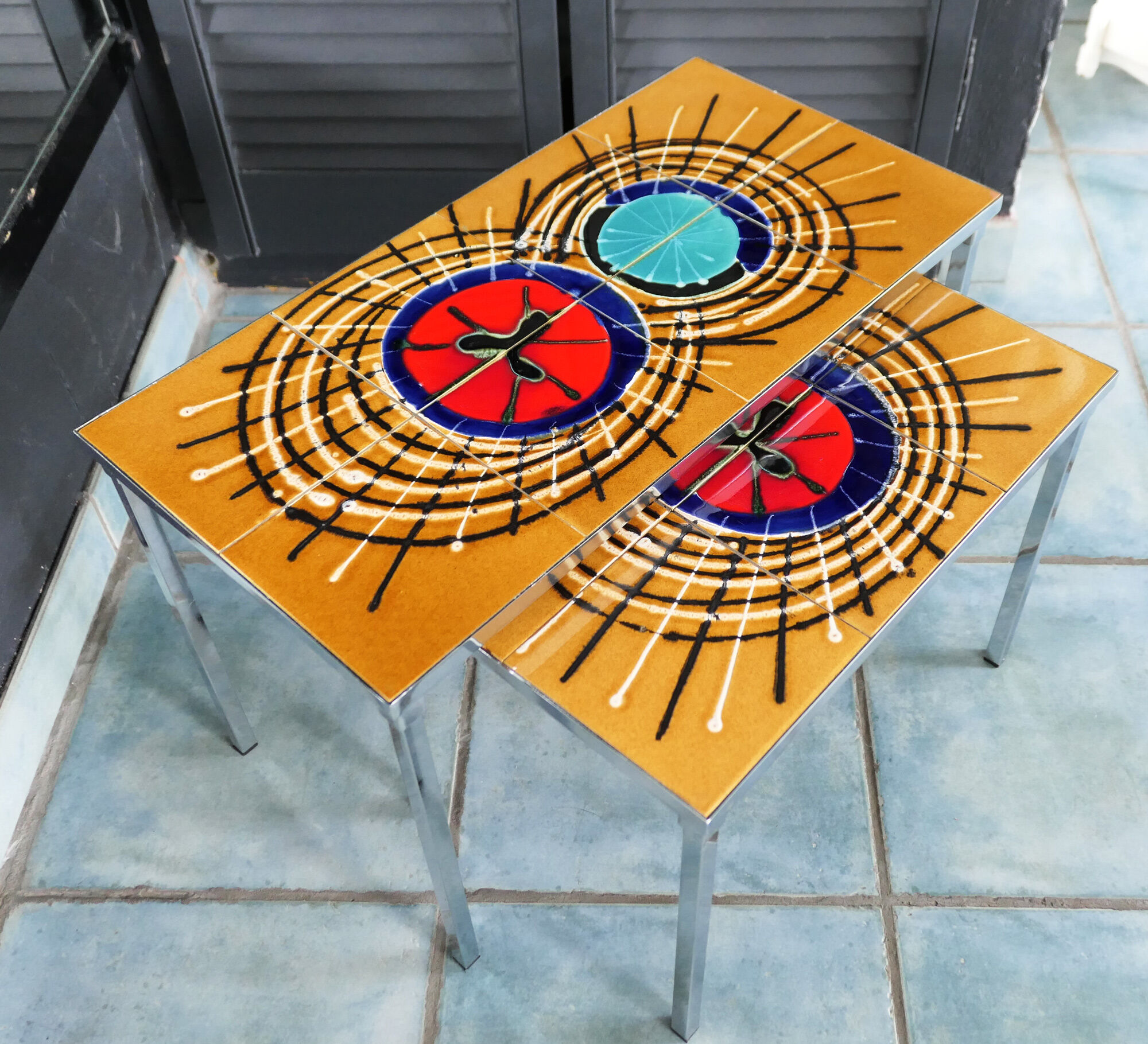 Set of 2 tables gigogne 60's ceramic fat lava
