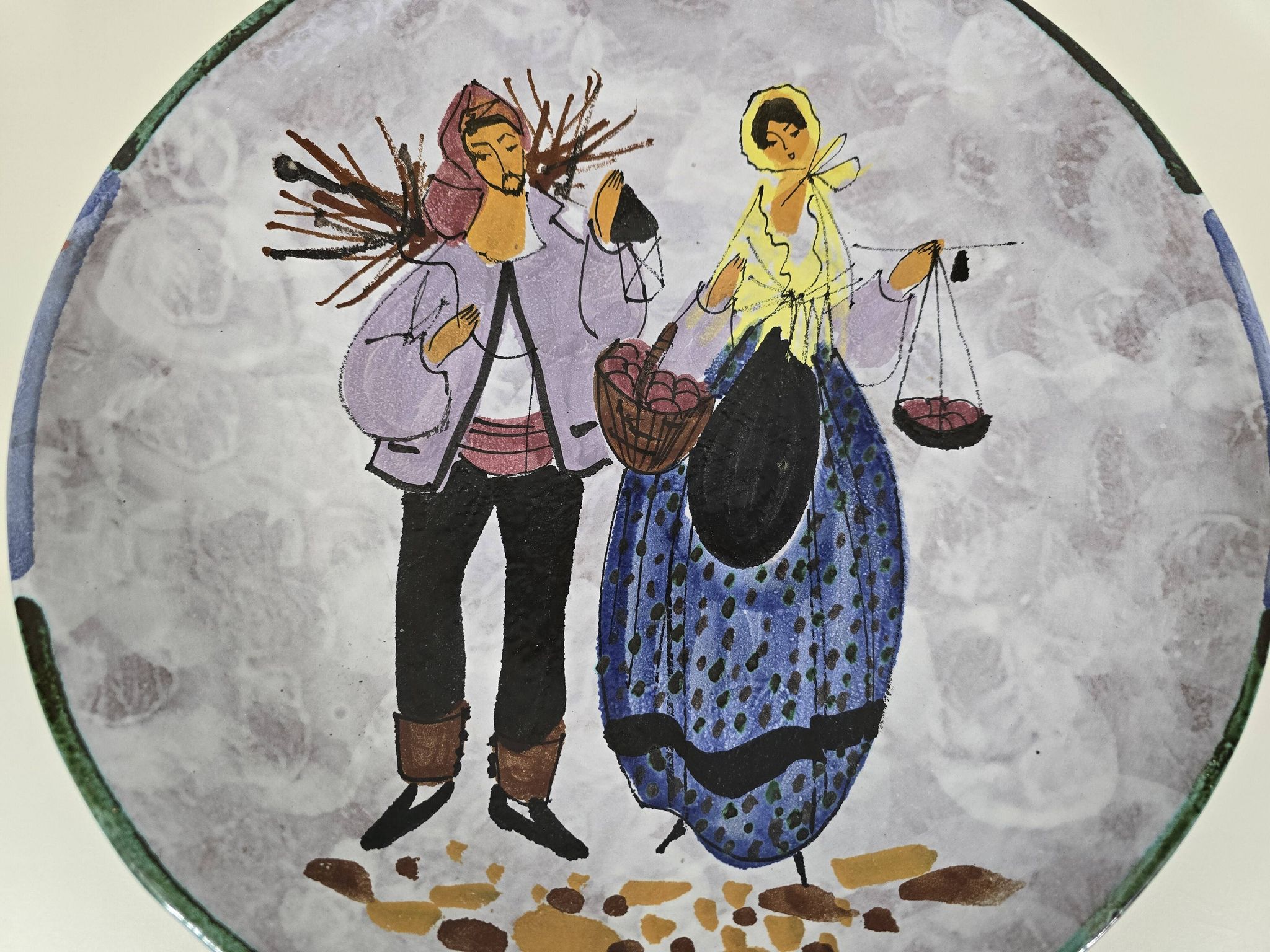 Large enamelled ceramic dish le brescon in vallauris 1970