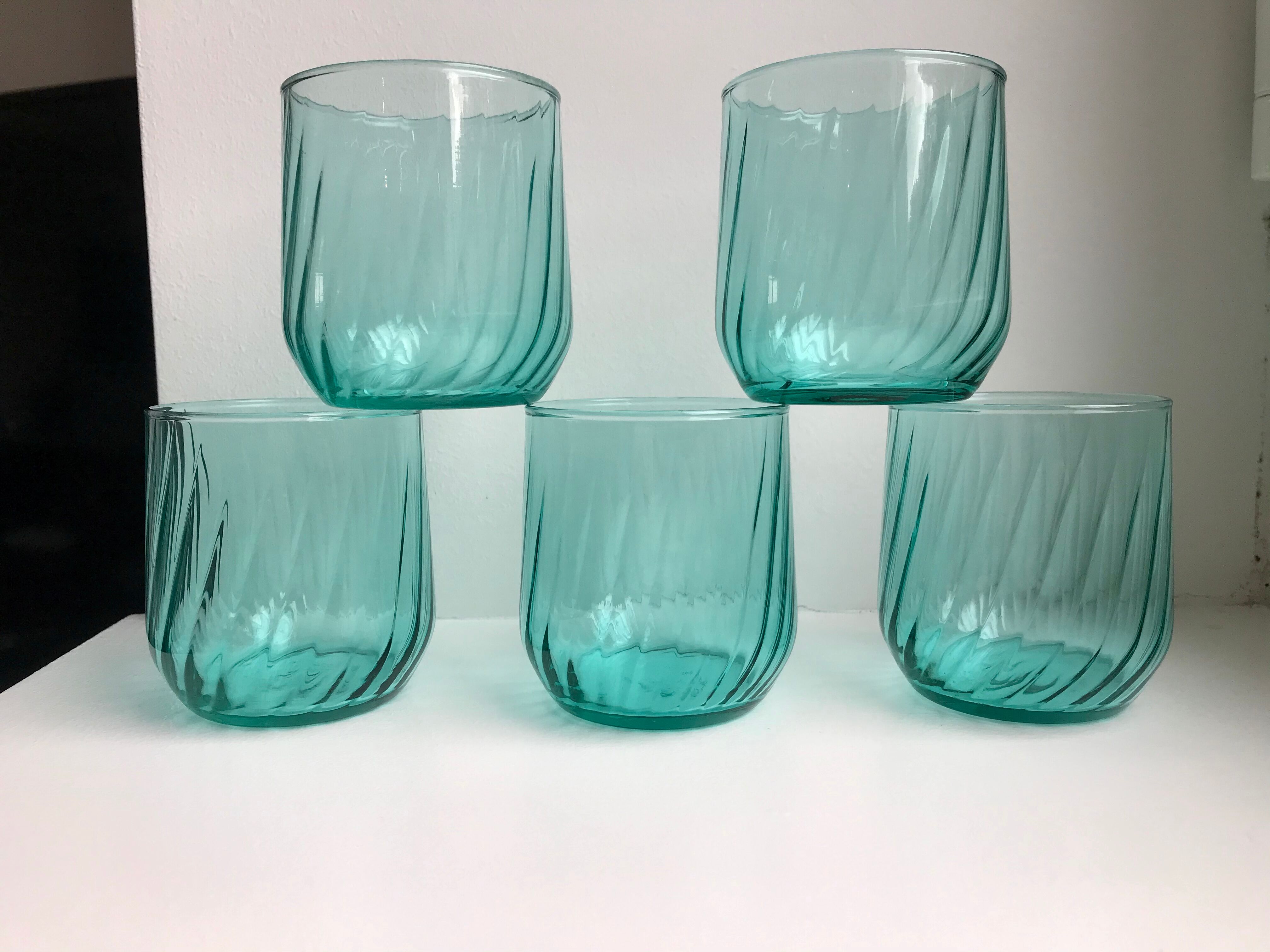 Set of 5 water green water glasses 50s