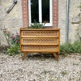 Vintage chest of drawers wood and rattan