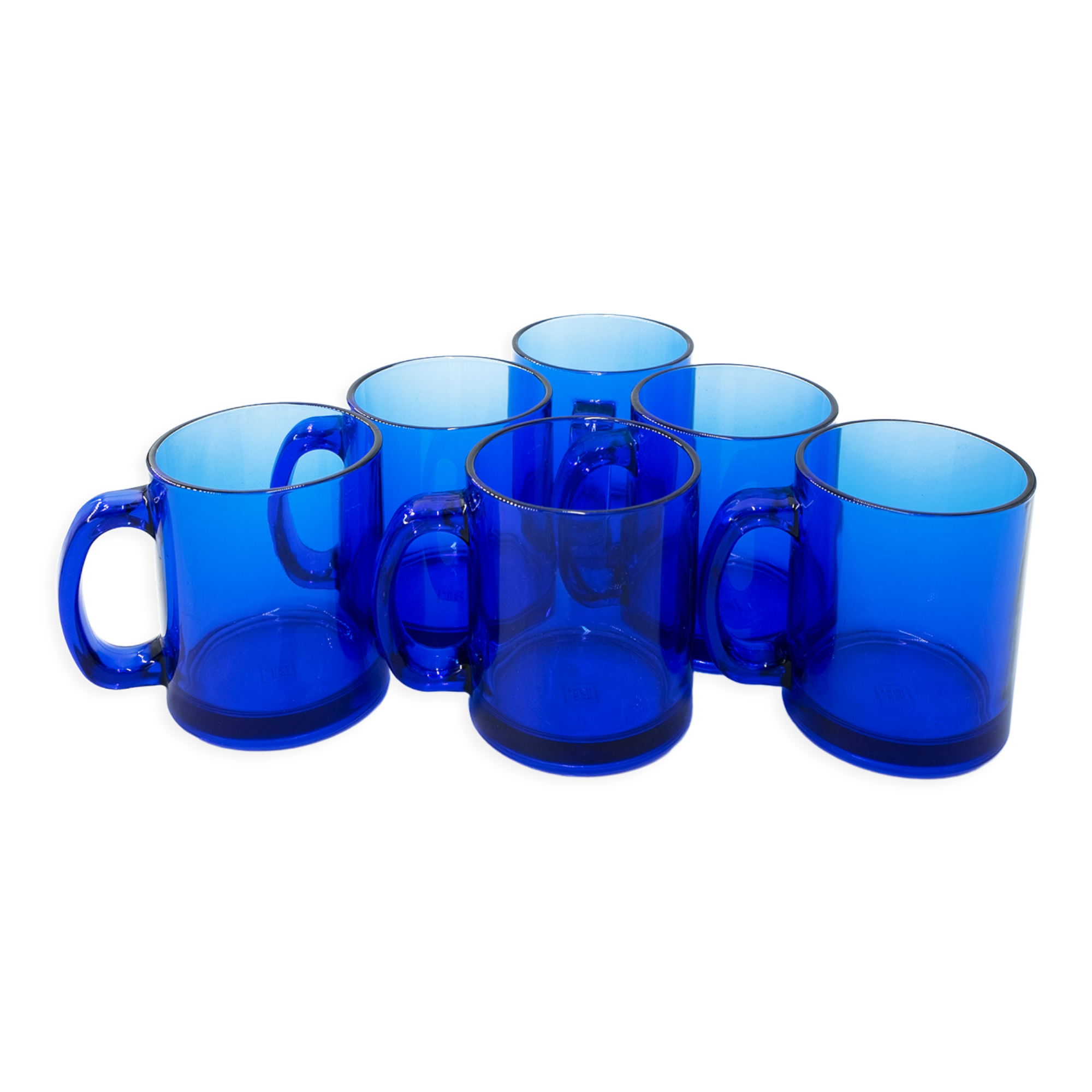 Set of 6 vintage cobalt blue glass coffee cups/mugs