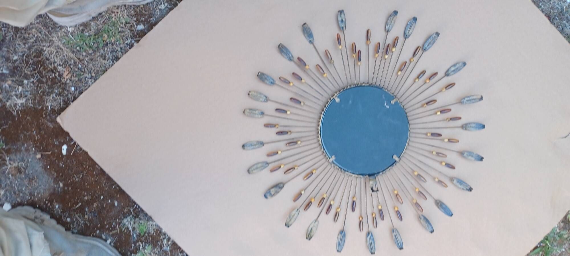 Sun mirror in line vautrin style with metal and coloured plastic beads