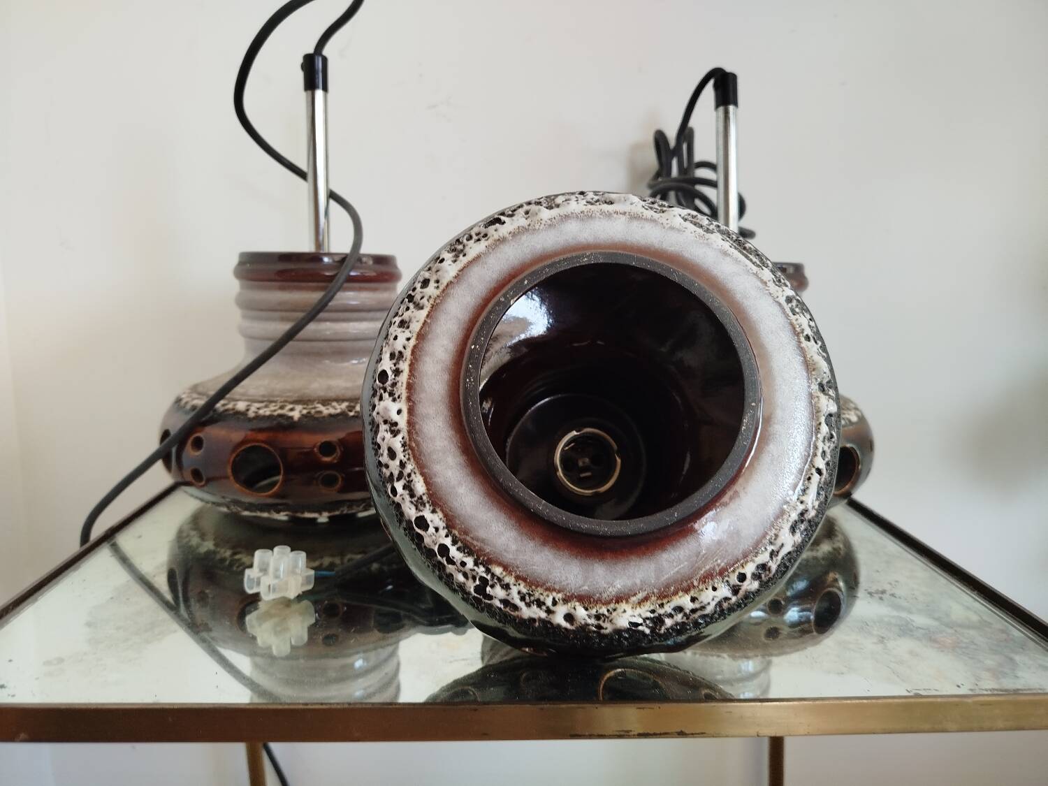 Trio of ceramic pendant lights, 1970s