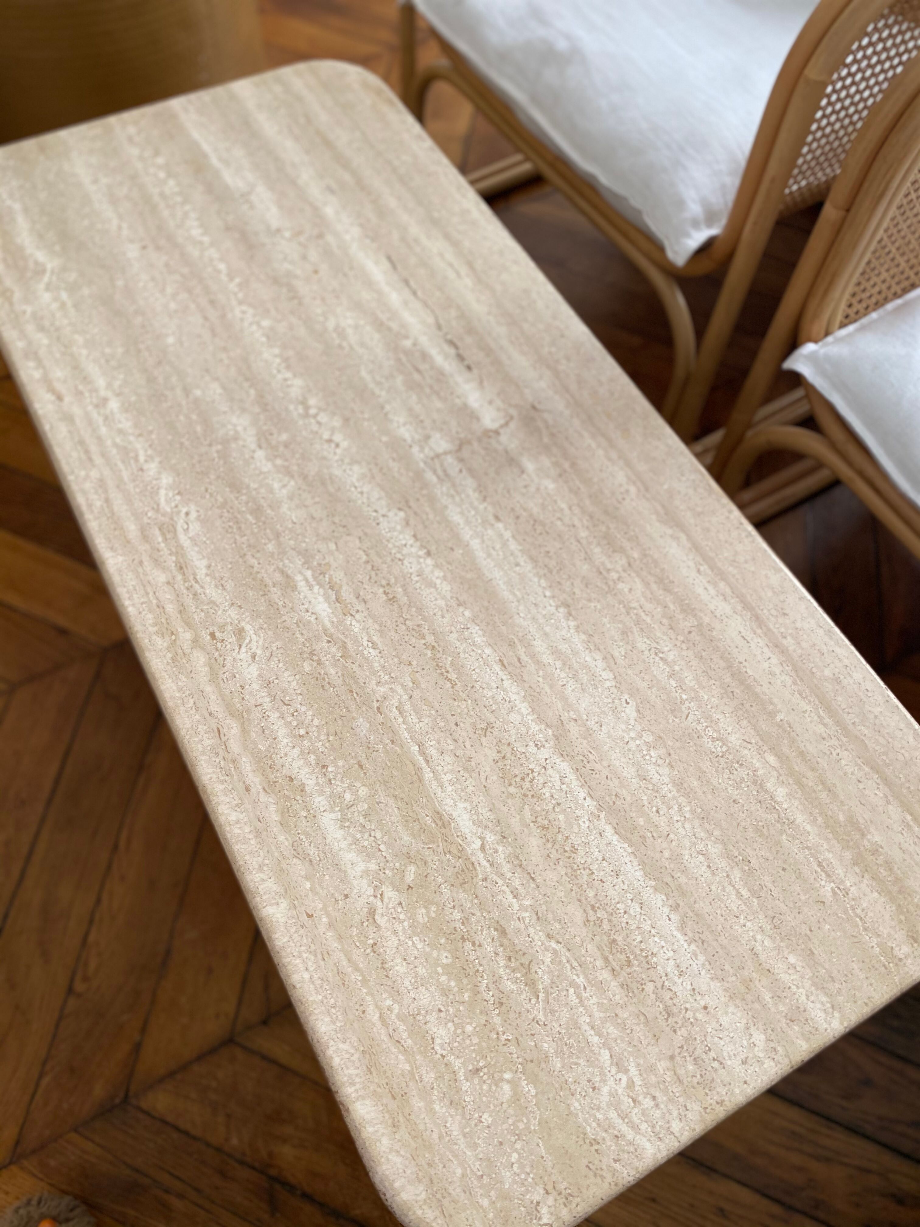 Minimalist design coffee table in unbleached travertine stone