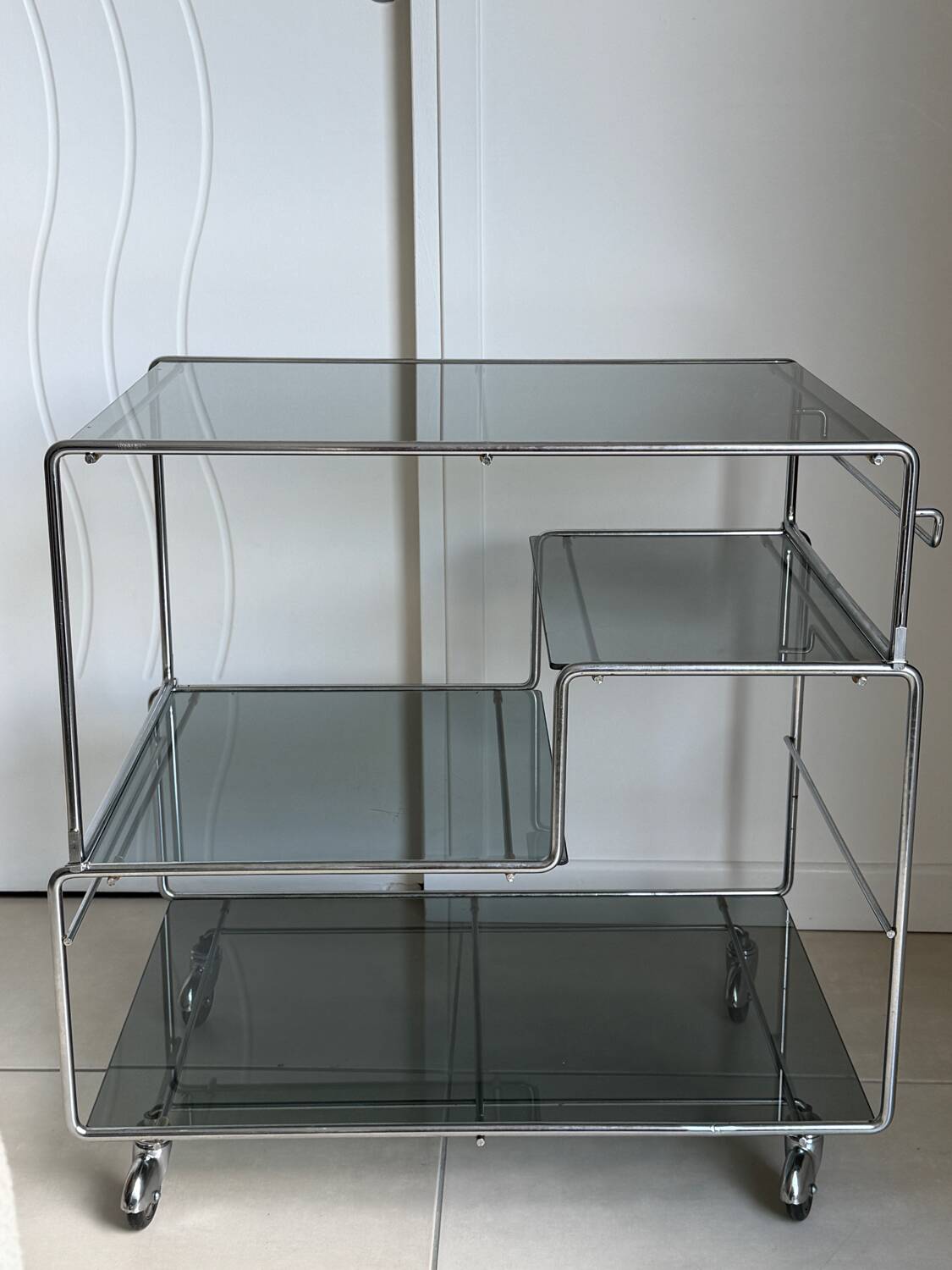 Coffee table / chrome and smoked glass by Max Sauze