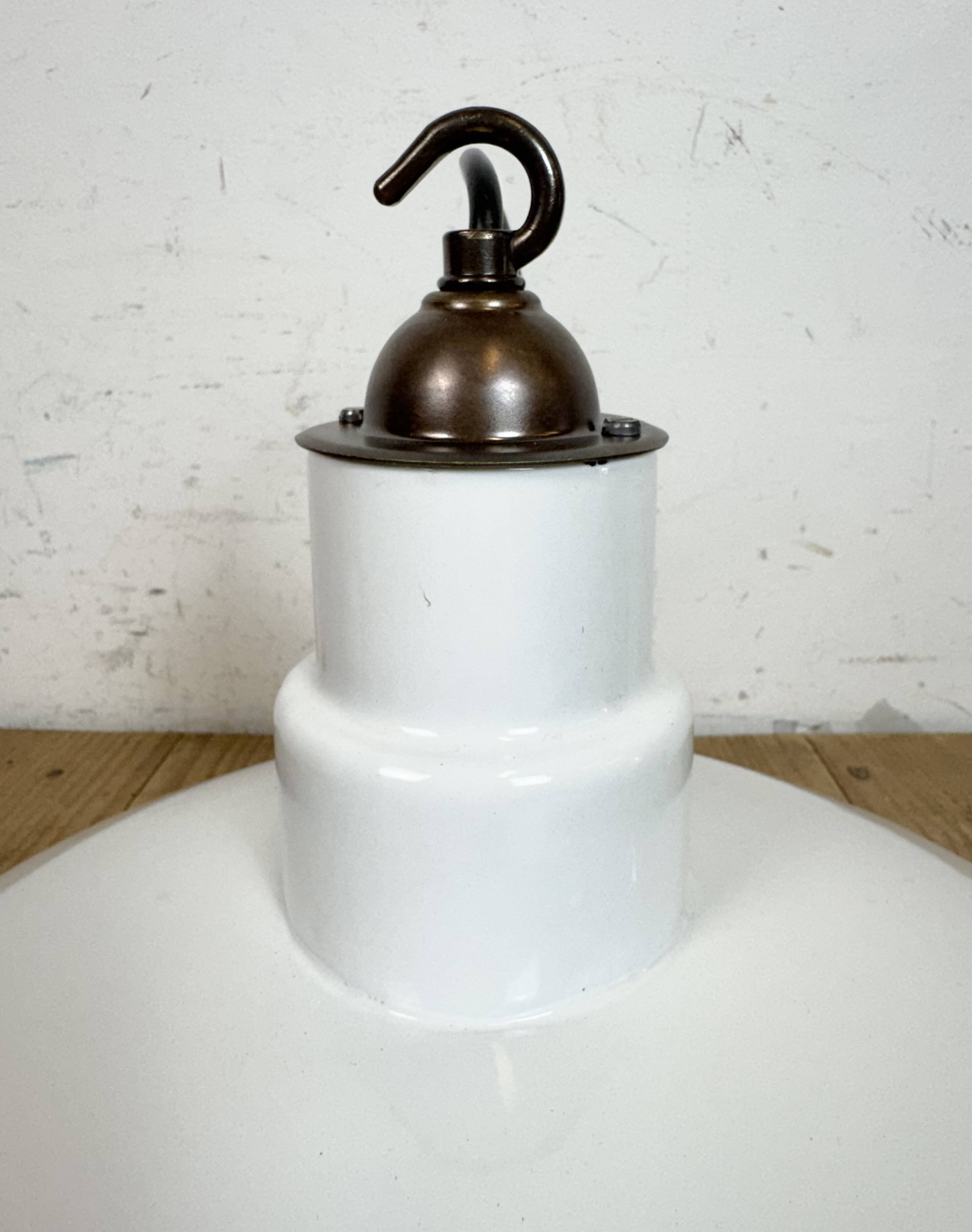 Industrial White Enamel Factory Pendant Lamp from Quadrangle Mfg. Co.,1960s