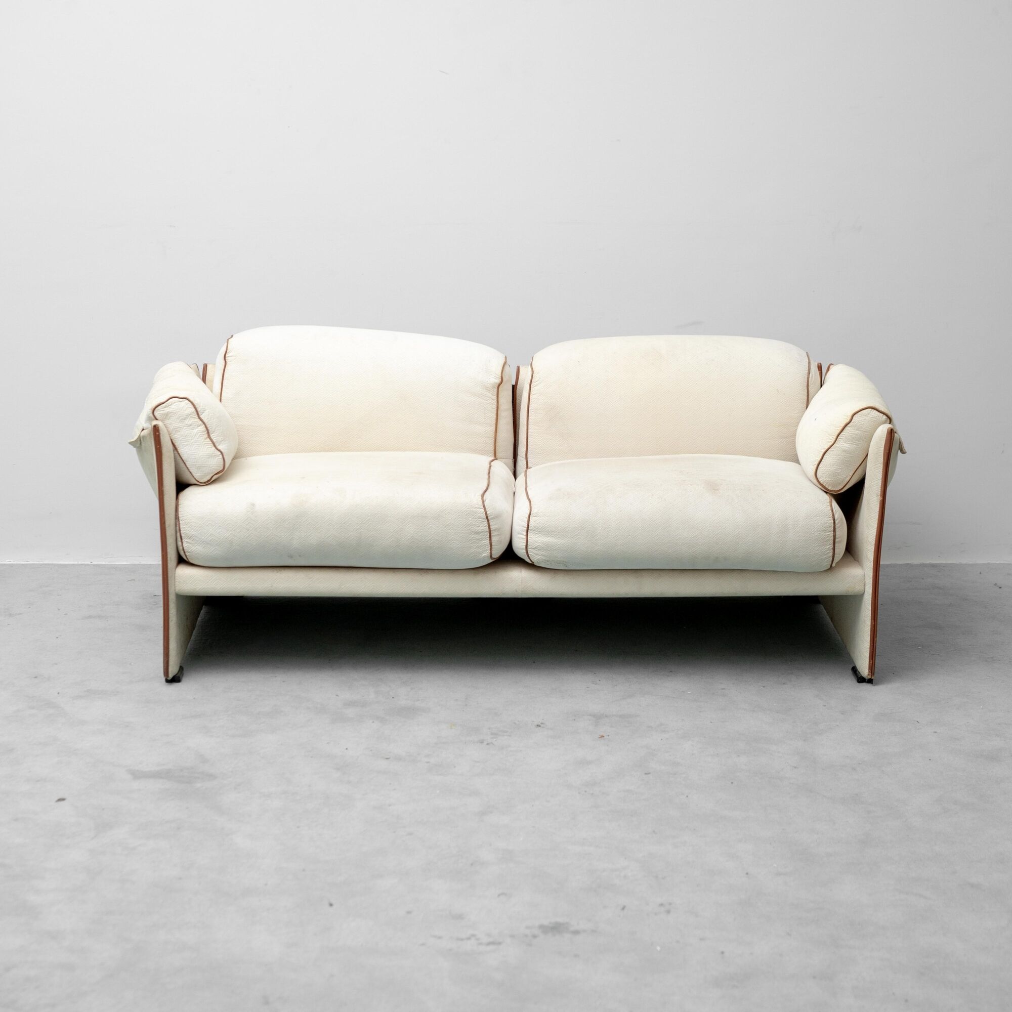 Vintage 2-seater sofa in beige and brown fabric, 1970s modernist