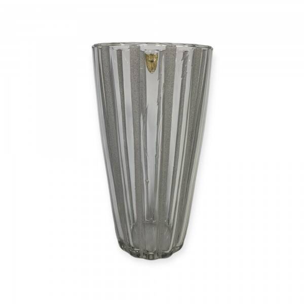 Vase with 12 vertical ribs in frosted glass, Verrerie de Fains, 1950s