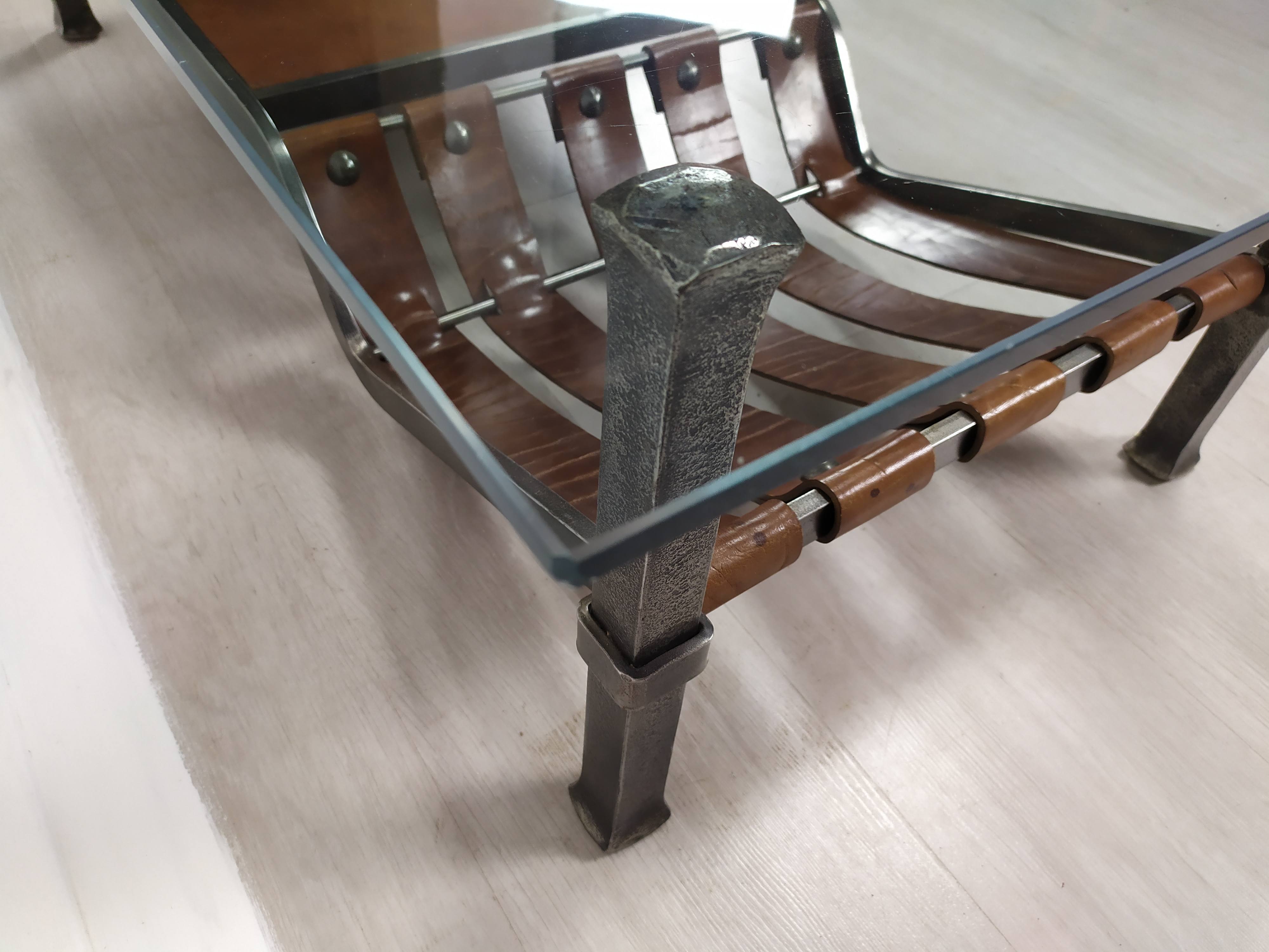 Iron and leather coffee table