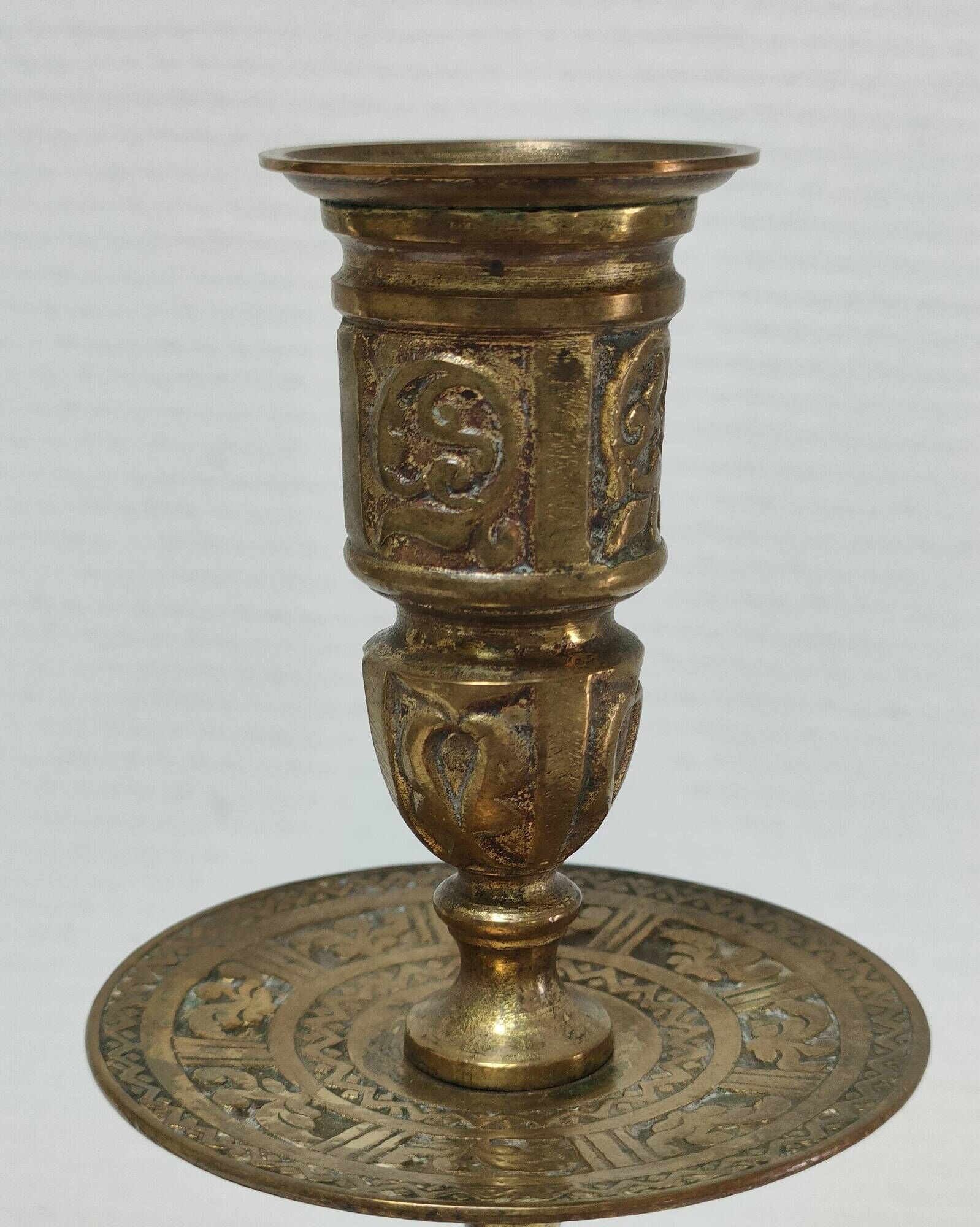 Pair of candle holders patinated bronze floral decoration early twentieth century