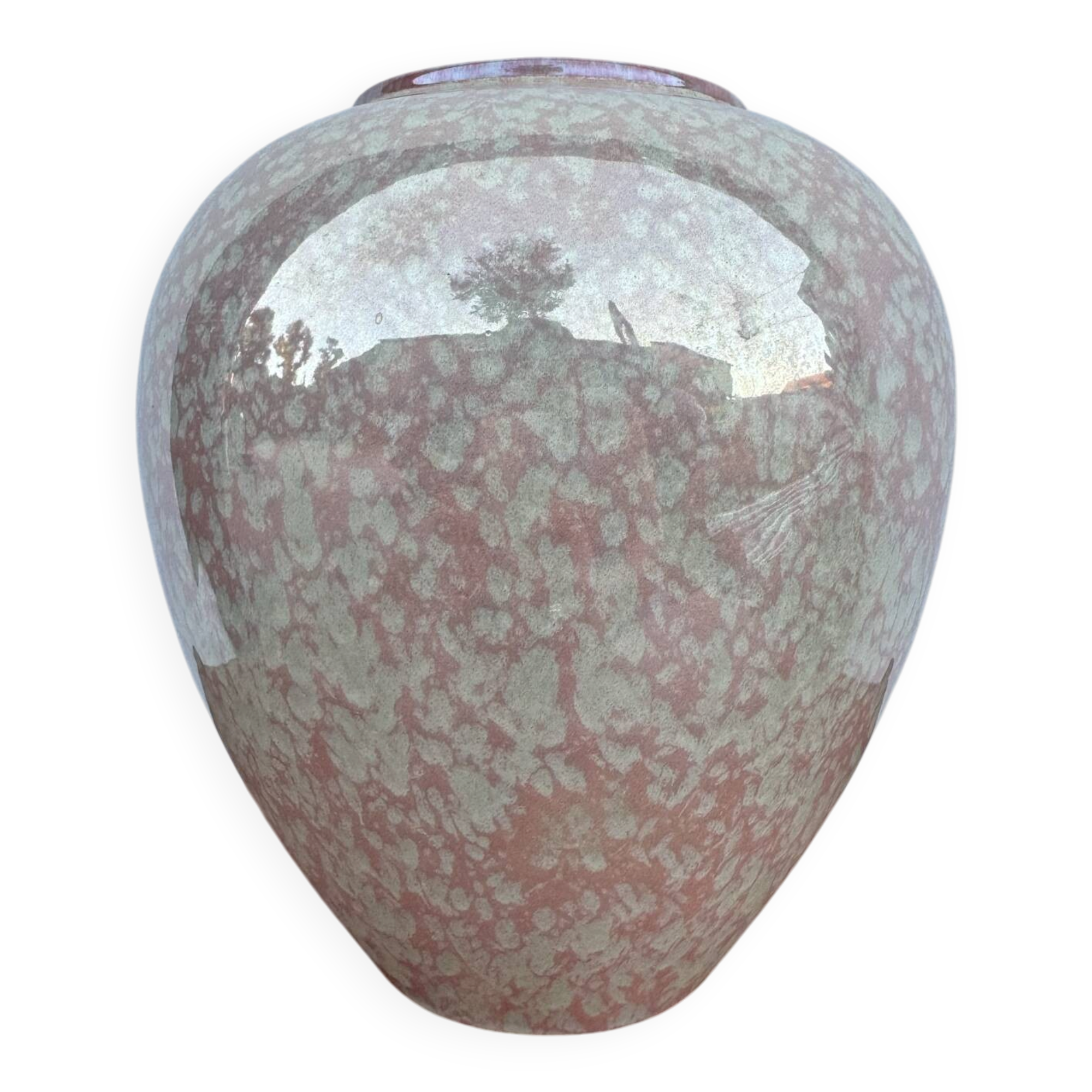 Iridescent Charolles earthenware round vase from the 1980s.