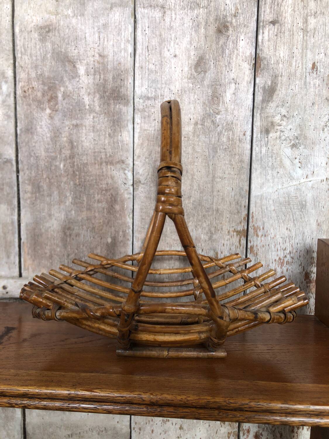 Old rattan picking basket vintage wood garden