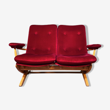 2-seater red velvet sofa end of 1970